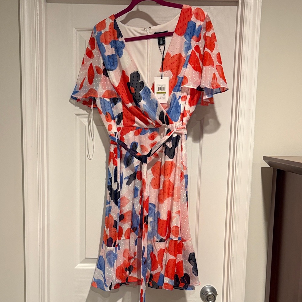 DKNY Red and Blue Floral Dress